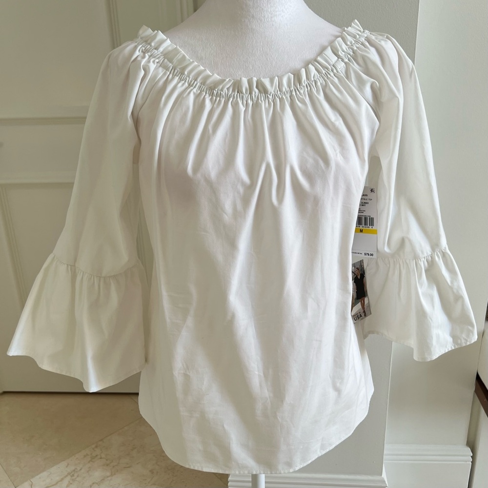Karen Kane Convertible White Cotton Top Shirt Blouse
